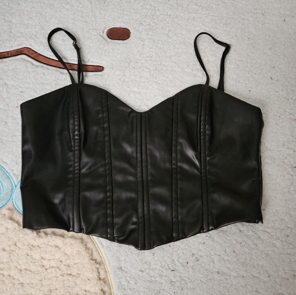 Zara Black Faux Leather Corset Top | Women's | Size: M
